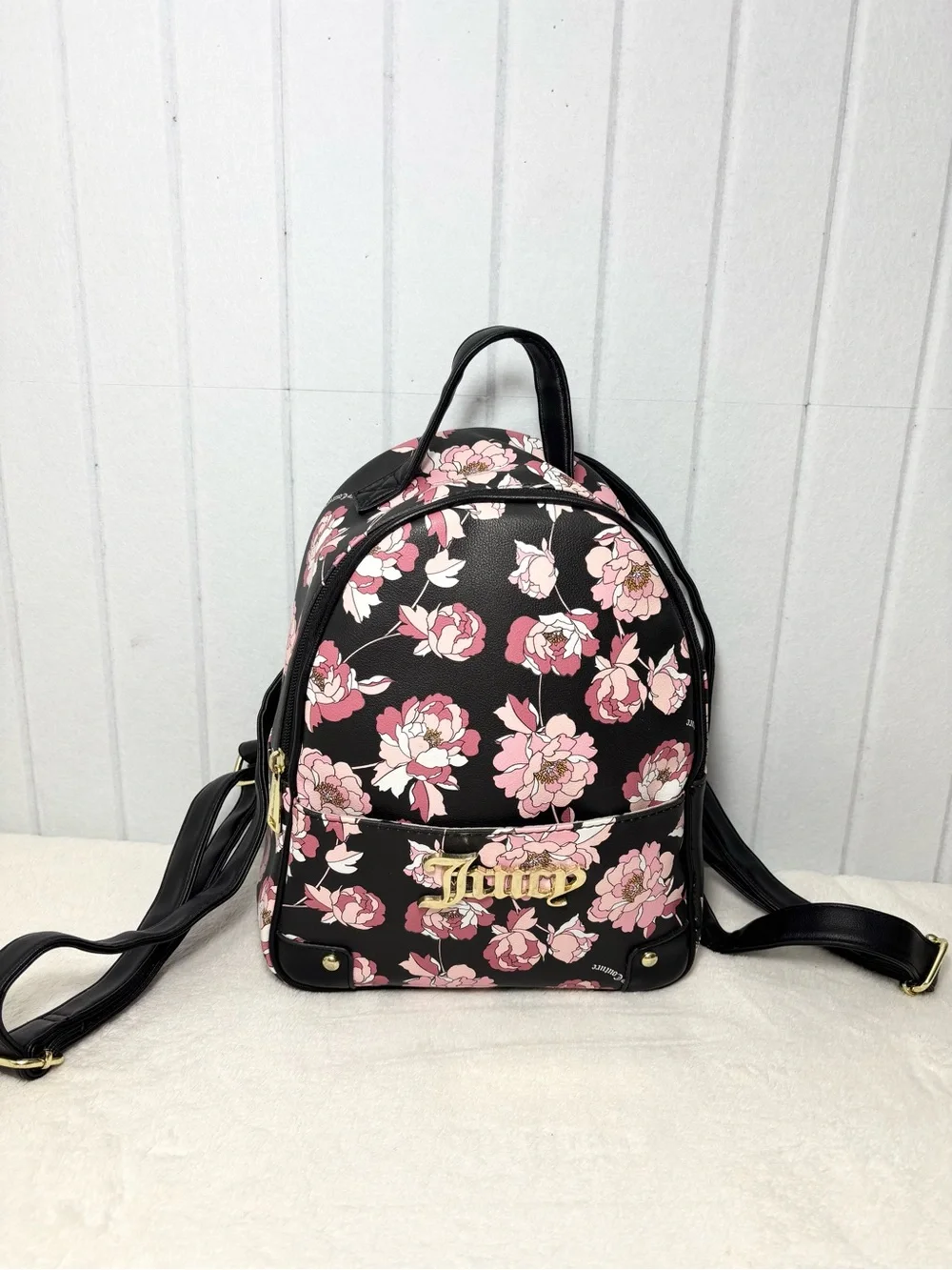 Juicy Couture‎ Black Floral Mini Backpack with Pink Blooms